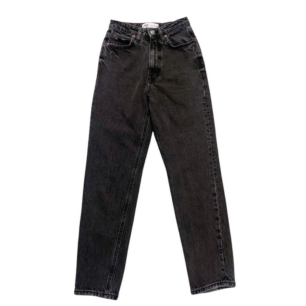 ZARA The 90s Mom Fit Black Jeans High Waist Size 0 Vintage Feel Y2K Washed Out - Picture 2 of 10